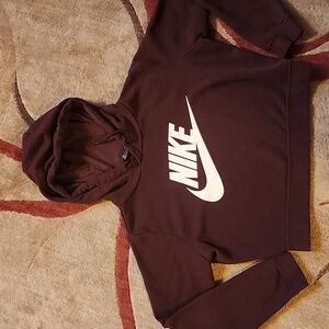 Nike Women's Maroon Crop Top Hoodie
